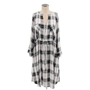 TORRID Dress Womens Size 2X White Plaid Shirt Challis Zip Front Drawstring Waist